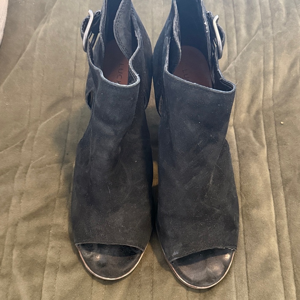 Lucky Brand Black Suede Peep-Toe Booties